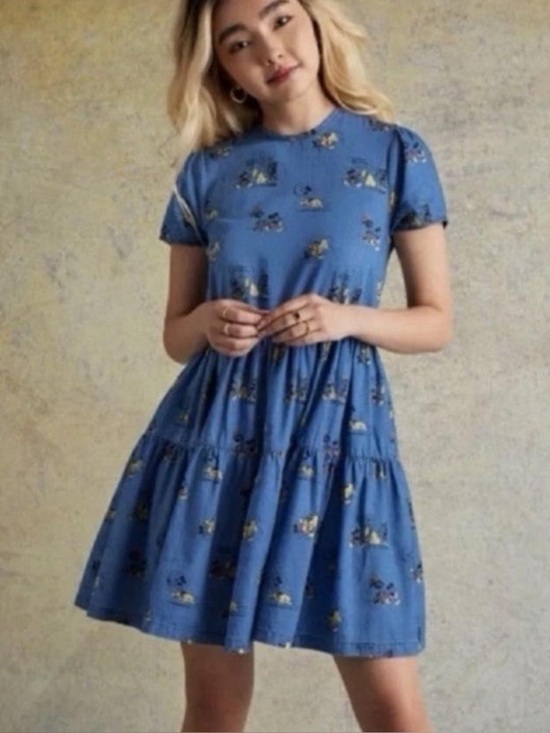 Her Universe Dresses & Skirts - Her Universe Denim Mickey, Minnie Mouse & Pluto Print Dress with Pockets, S, EUC